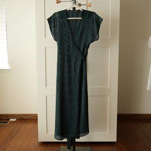 Madewell Satin Stripe Wrap Midi Dress in Smoky Spruce